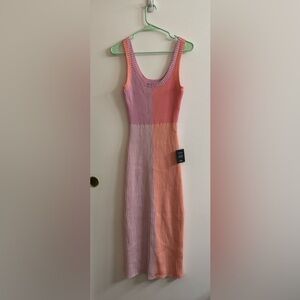 Lulu's Pink and Orange Knit Midi Dress
